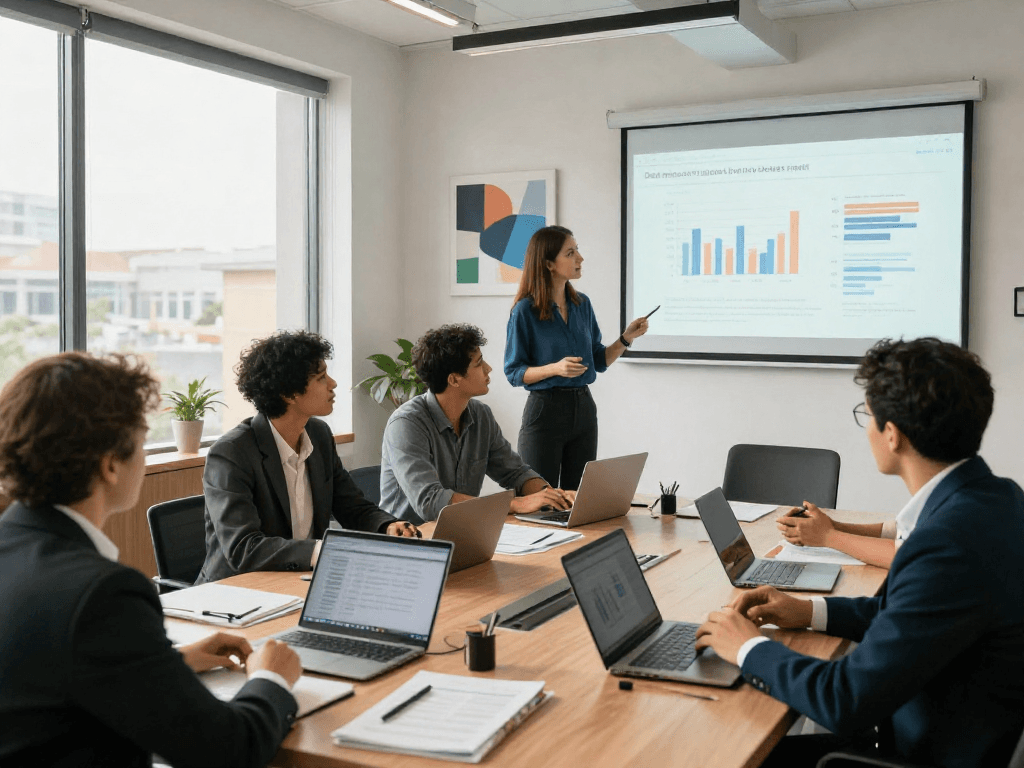 Zakelijke lening: Professionele teamvergadering over financieringsstrategieën voor het MKB met documenten en laptops.