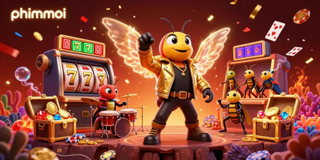 Engage with phimmoi's exciting casino vibe featuring a cicada rock star and dynamic gambling elements.