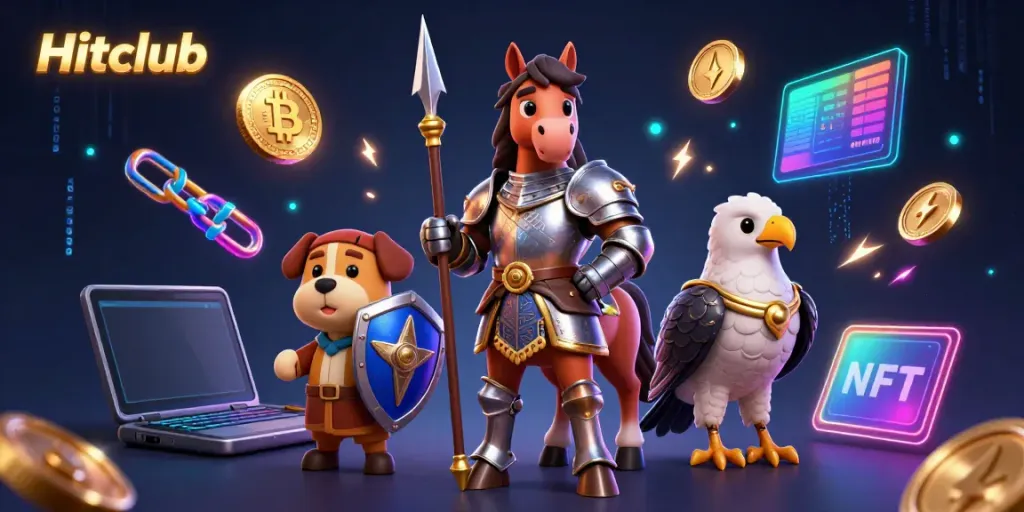 Engage with Hitclub's exhilarating gaming experience through an immersive digital illustration featuring knights and crypto elements.