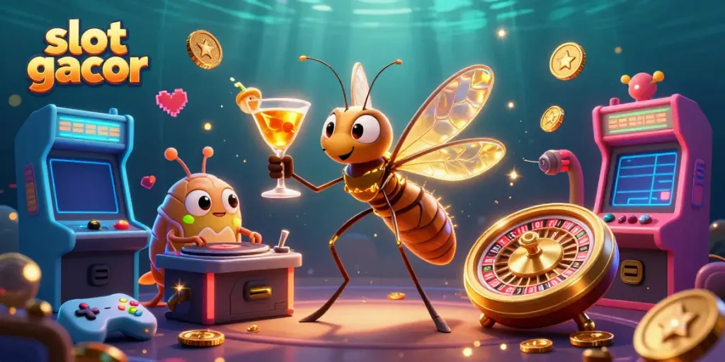 Engage with slot gacor adventures featuring mascot characters, colorful games, and a casino atmosphere.