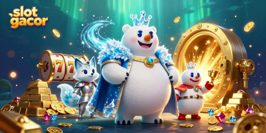 Experience slot gacor excitement with a magical bear and fox amidst treasures and jackpots.