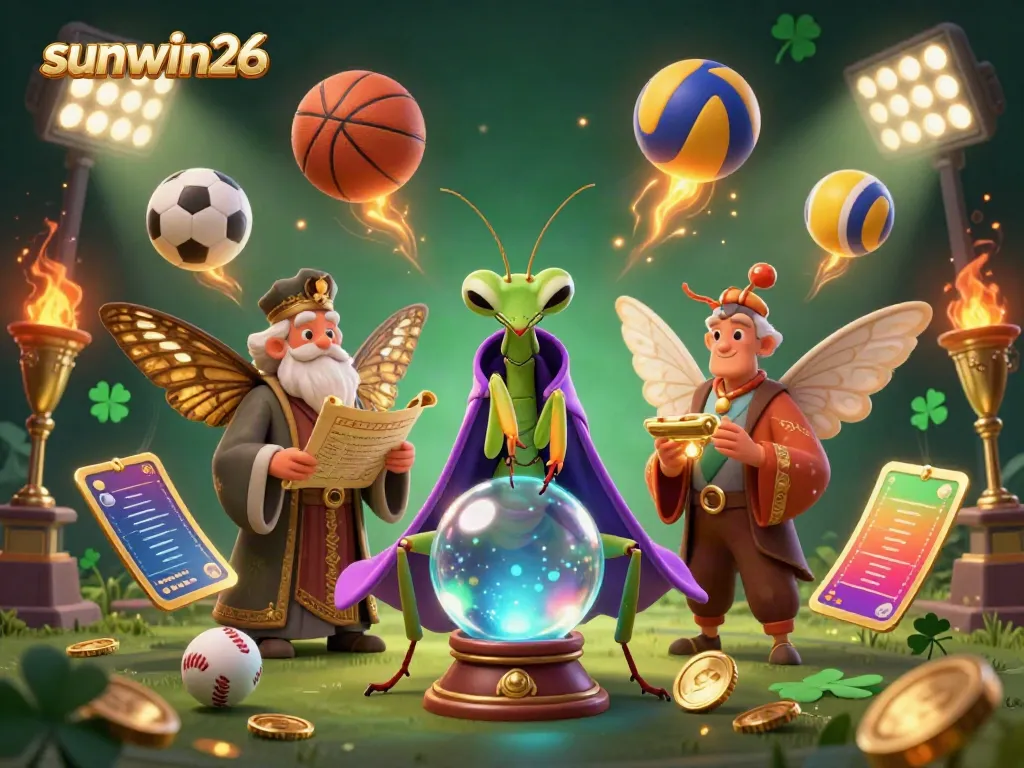 Engage with sunwin26 in a vibrant illustration showcasing dynamic sports and gambling elements.