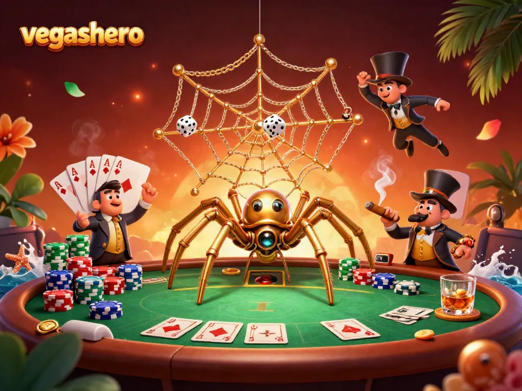 Experience VegasHero's thrill with a dynamic casino-themed illustration featuring steampunk characters.